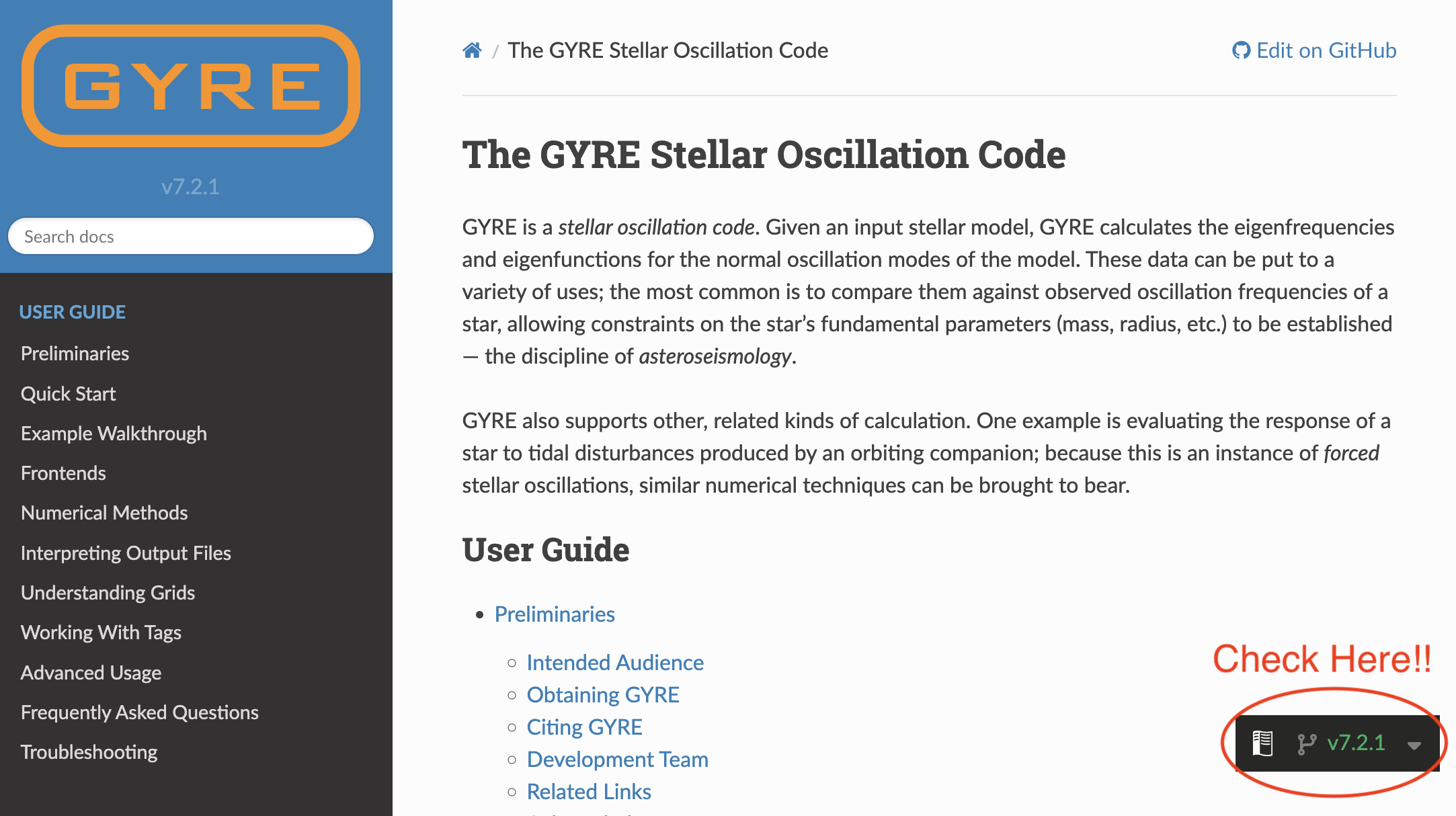 Screenshot of GYRE Docs showing version number